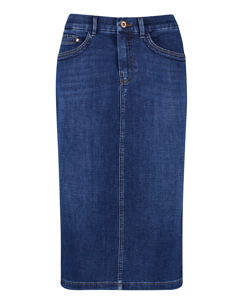Jeanskjol lång slits bak mellanblå denim