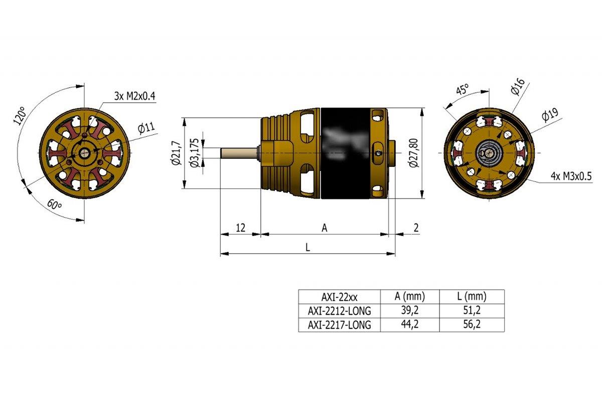 AXI 2212/12 V3 LONG Brushless - 3