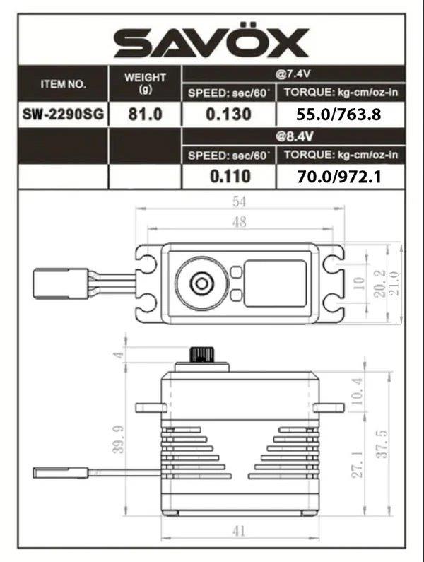 SAVÖX SW-2290SG Servo 70Kg 0,11s HV Alu Brushless Ståldrev WP - 2