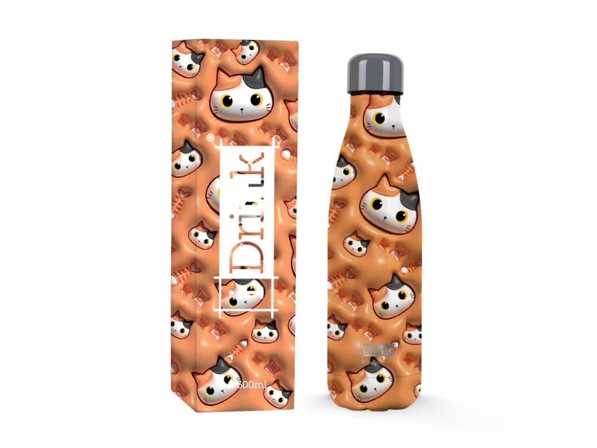 Termos/Vattenflaska 500ml Katt orange 3D