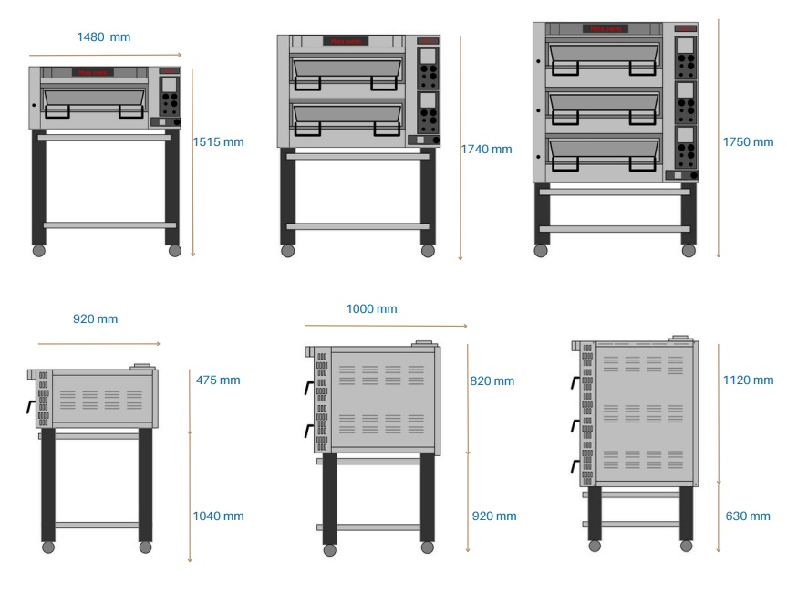 Pizzaugn B 1480 mm P60 Elektronisk i rostfritt med stativ Mora ovens - 3
