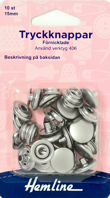 Nittryckknappar 15mm Silver 10st
