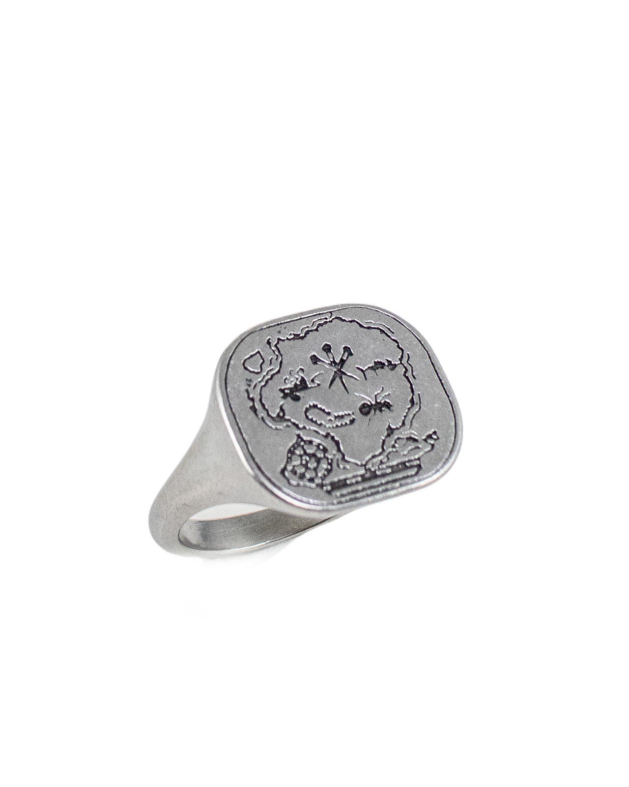 Jernhest - Antrik Ring with map engraving - Unpolished Silver