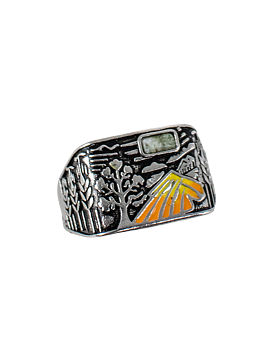 Jernhest - Slatta Ring med Kolmårdsmarmor och emalj - Silver