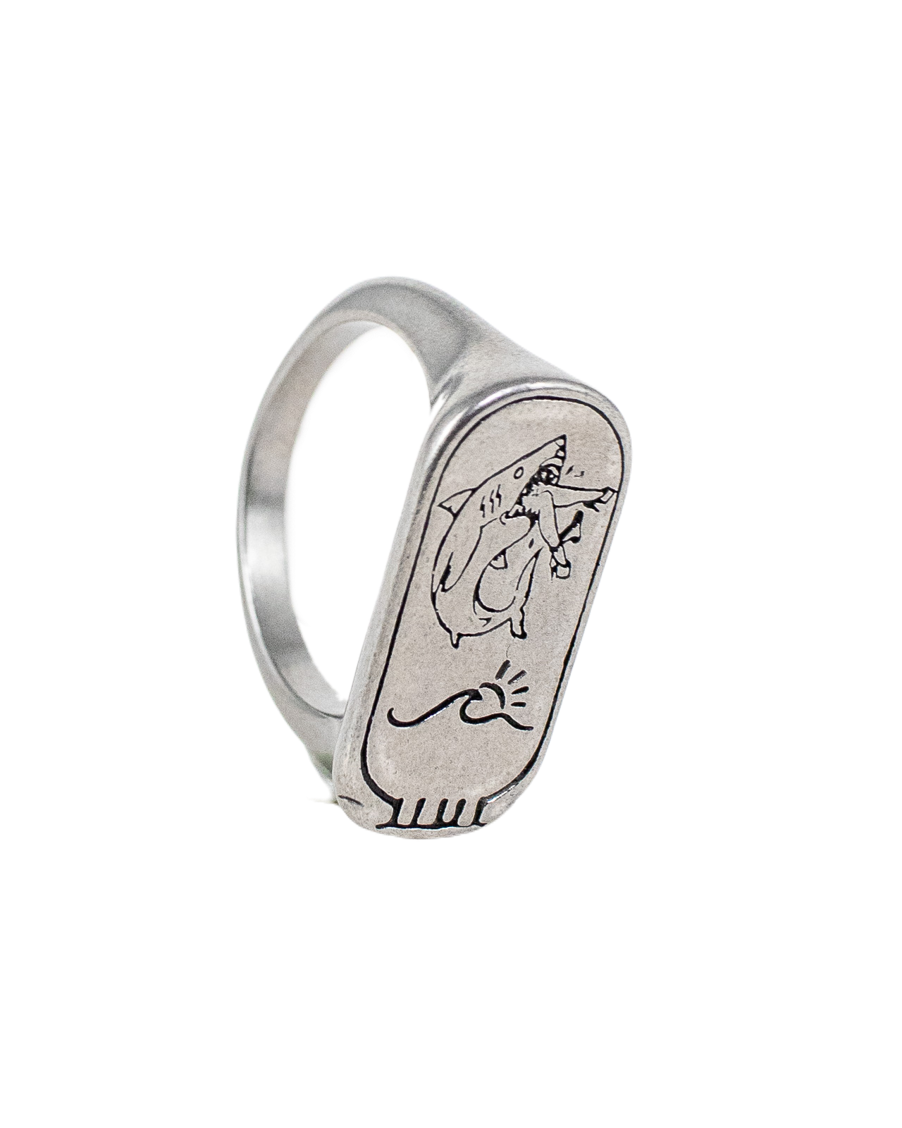 Jernhest - Haman Ring with Shark - Unpolished Silver