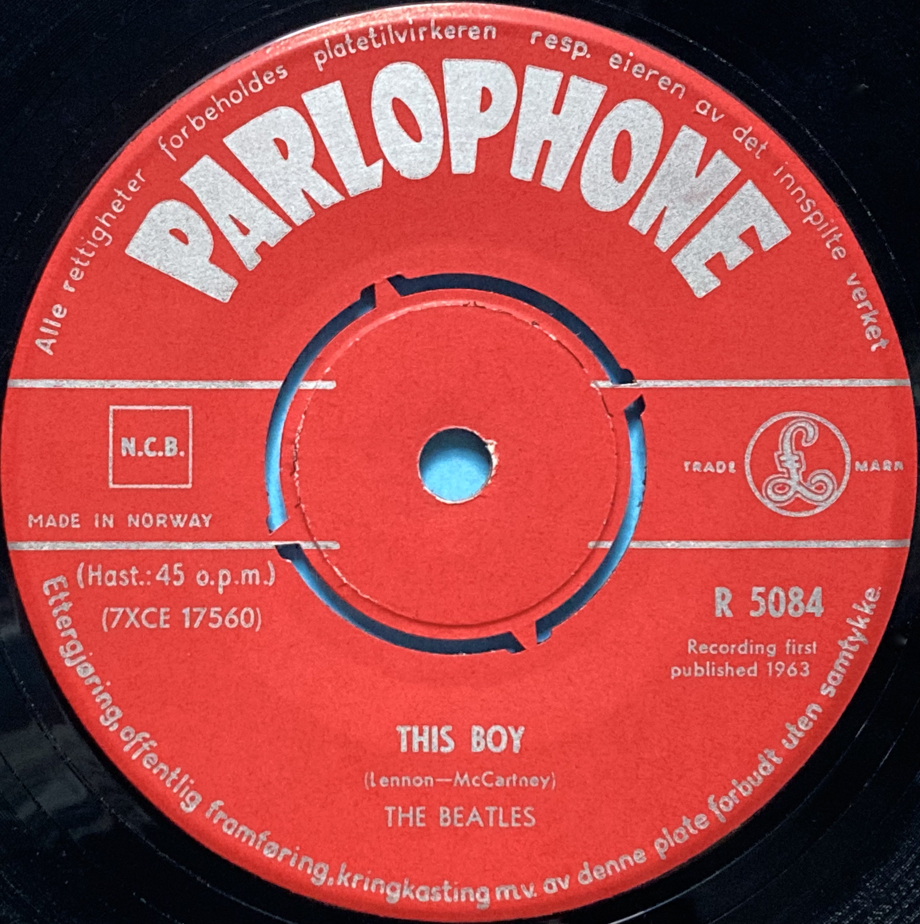 BEATLES - I want to hold your hand 7" Red orange Norway PS 1963 - 4
