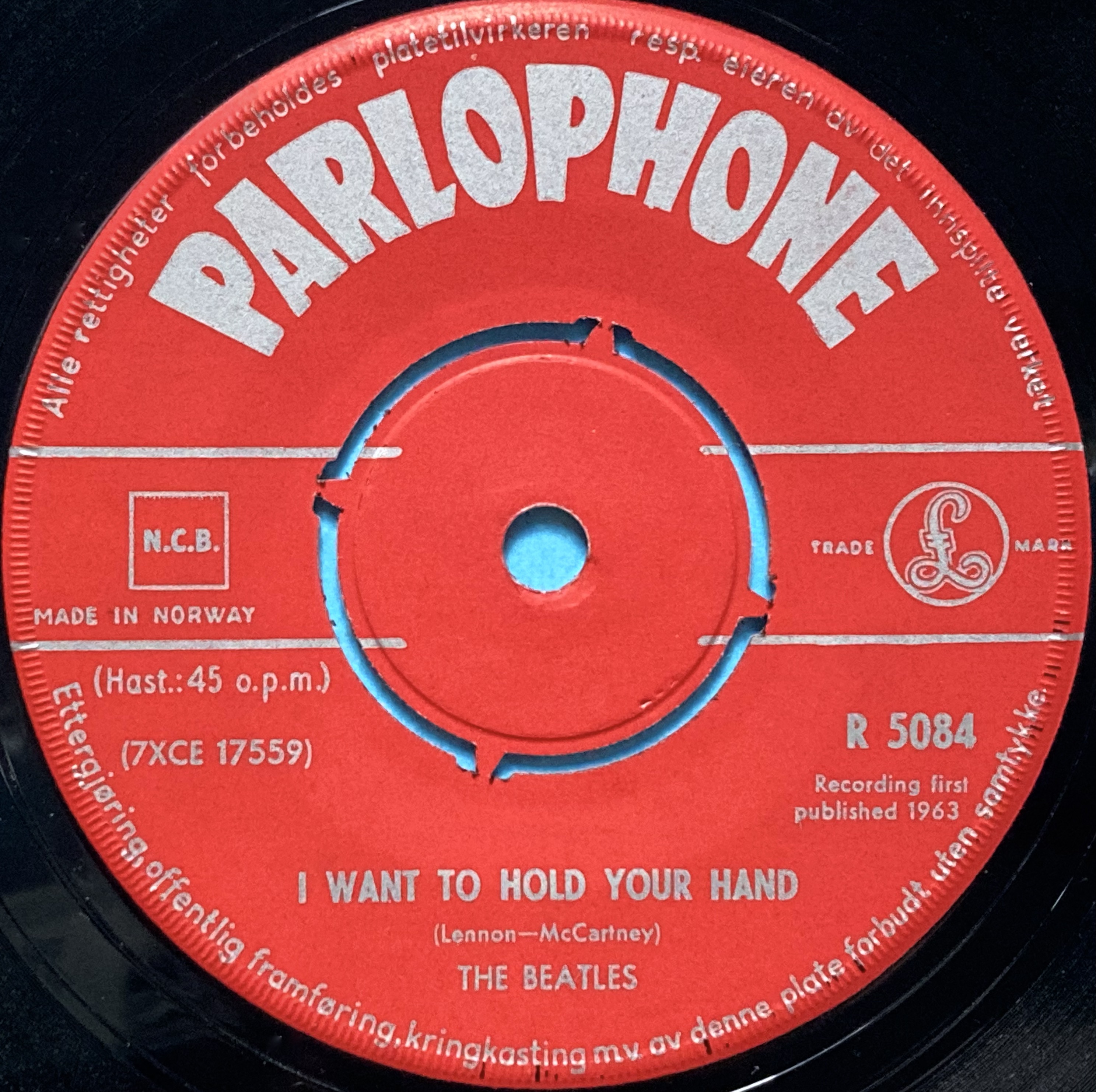 BEATLES - I want to hold your hand 7" Red orange Norway PS 1963 - 3