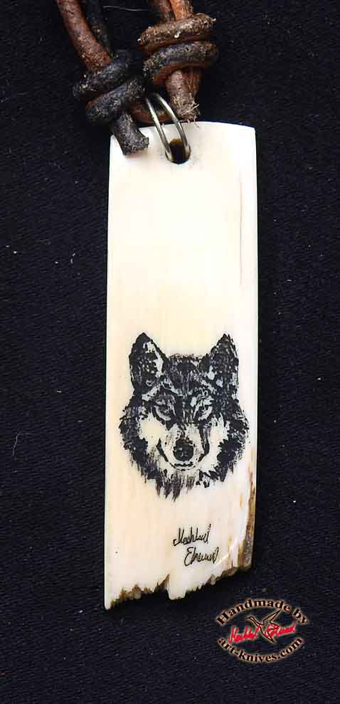 Mammoth necklace with Wolf portrait  W3