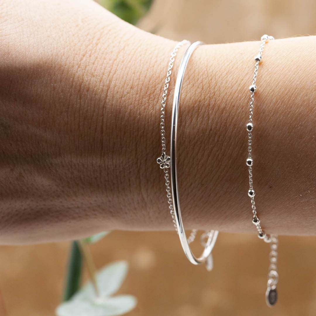by Faith - Armband silver tunn länk med kulor   - 2