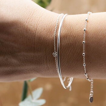 by Faith - Armband silver tunn länk med kulor  