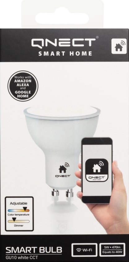 QNECT Smart Home LED-lampa, GU10, WiFI 2,4GHz, 5,5W, dimbar, vit - 2