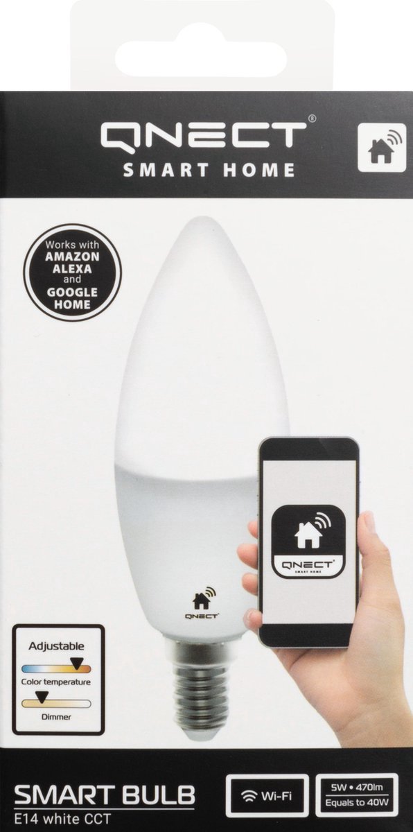 QNECT Smart Home LED lampa, E14,  WiFi, 5,5W, dimbar, vit - 2