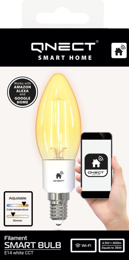 QNECT Smart Home LED-filamentlampa, E14,  WiFi 2,4GHz, 4,5W, dimbar, vit - 2