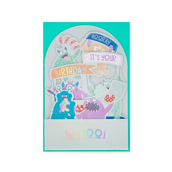 Popup Greeting card, Monster, Hooray it´s your Birthday, Wahoo! (BGPU0011)