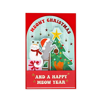 Popup Greeting card, Xmas, Kitty, Meowy Christmas and a Happy Meow Year (BGPXS0001)