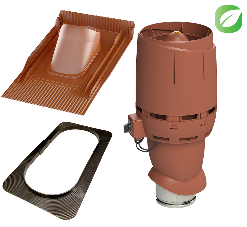 Vilpe Komplett paket: Takfläkt ECo160P Flow UNITILE, Tegelröd