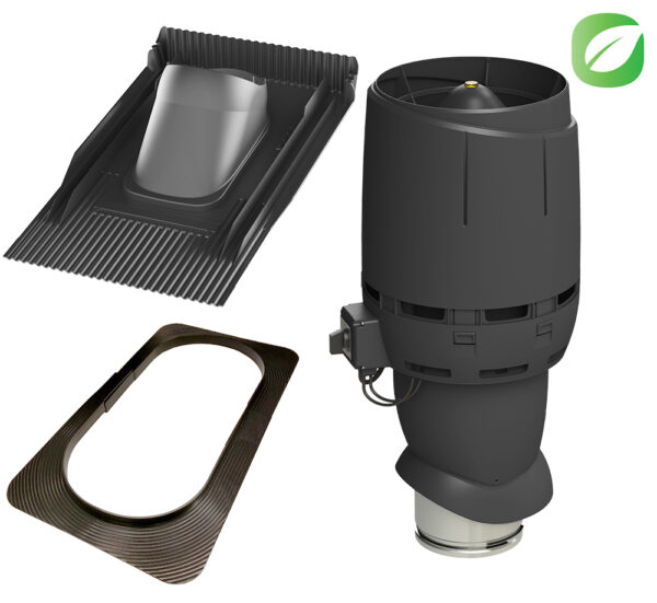 Vilpe Komplett paket: Takfläkt ECo160P Flow UNITILE, Svart