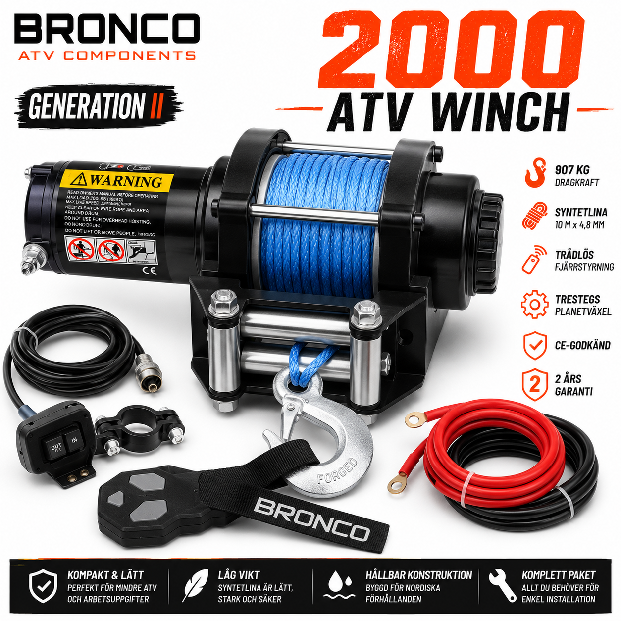 Bronco Generation II 2000 lbs ATV Vinsch med Syntetlina