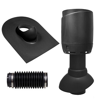 Vilpe Komplett paket: Avloppsluftare 110P Flow Papptak, Svart