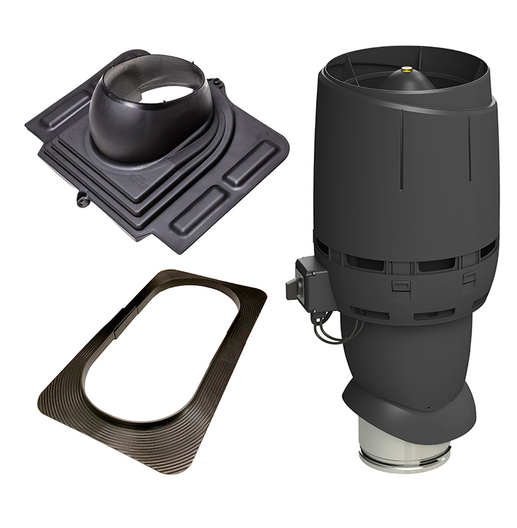 Vilpe Komplett paket: Takfläkt ECo160P Flow Profilerad plåt, Svart