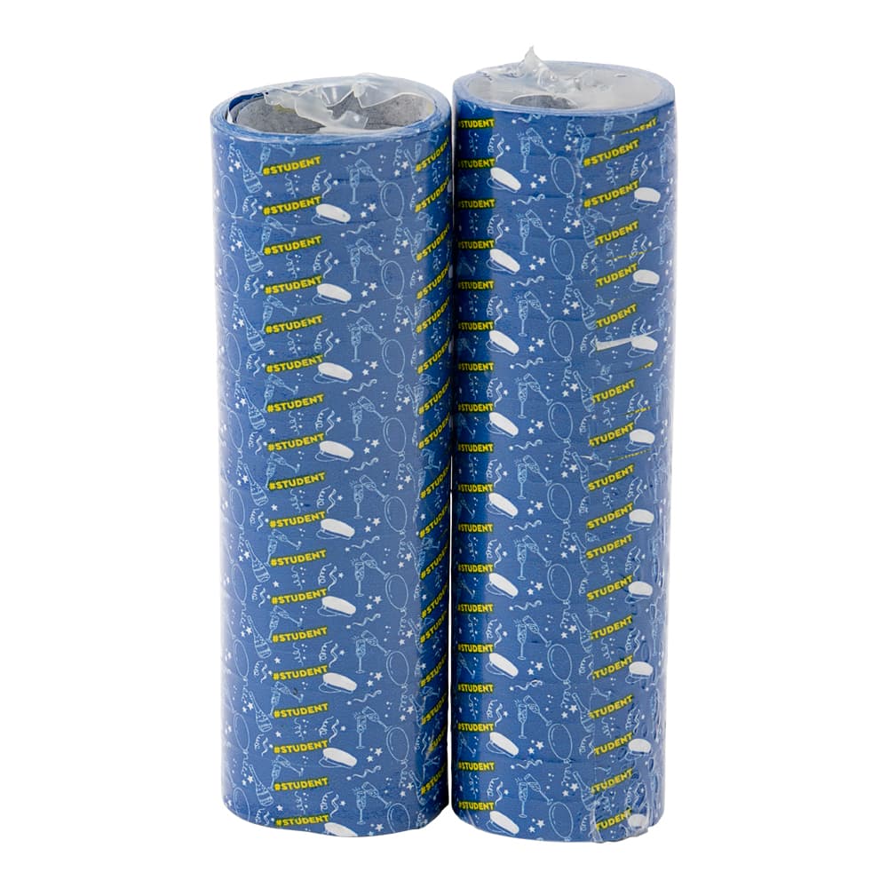 Serpentiner - Blå med studentmössor och texten "Student"  (2-pack)