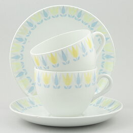 Bibi Breger (Lotus 1958) Two Teacups with Yellow/Gray Flower Decor 11,5 cm