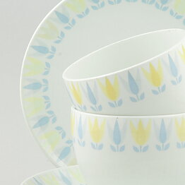 Bibi Breger (Lotus 1958) Two Teacups with Yellow/Gray Flower Decor 11,5 cm