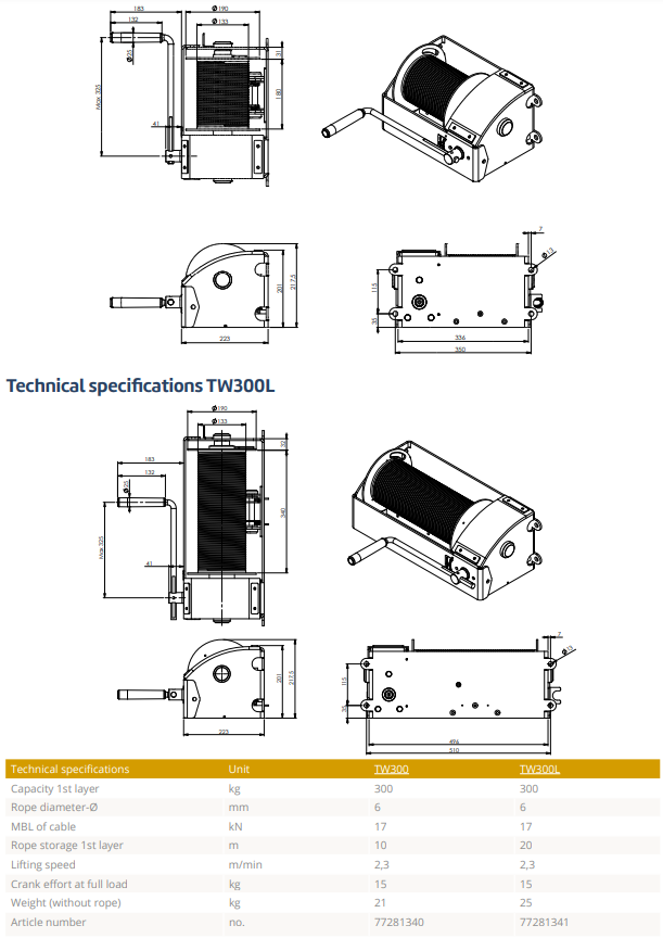 Teater handvinsch Gebuwin TW300 / Maxlast: 300 kg - 4