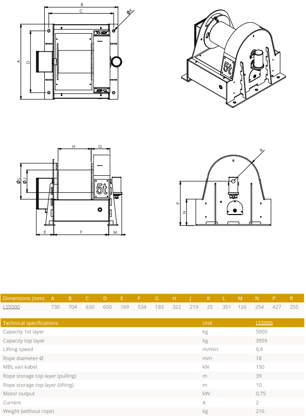 Elektrisk lågfartsvinsch Gebuwin LS5000 (400V) / Maxlast: 5000 kg i drag - 5
