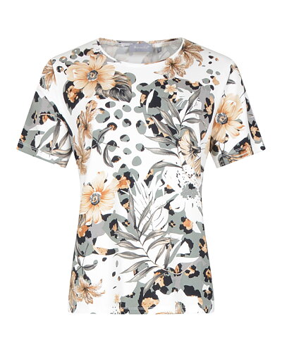 Topp khaki och beige blommig vit