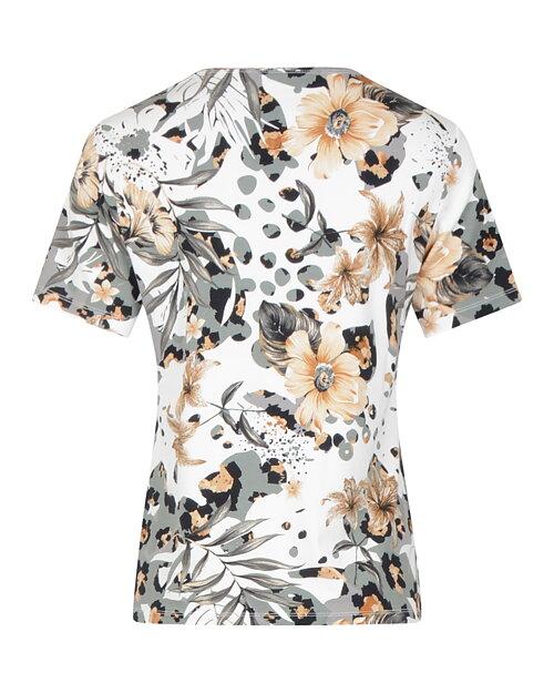 Topp khaki och beige blommig vit - 2