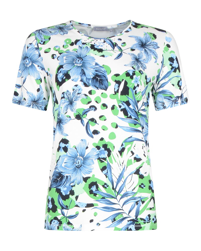 Topp blå och grön blommig vit
