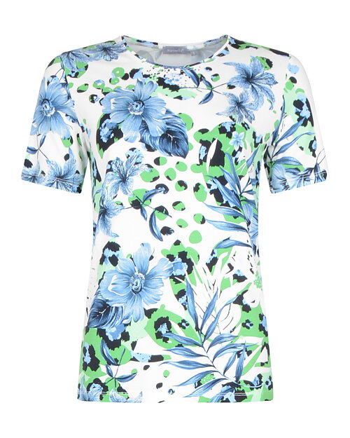 Topp blå och grön blommig vit