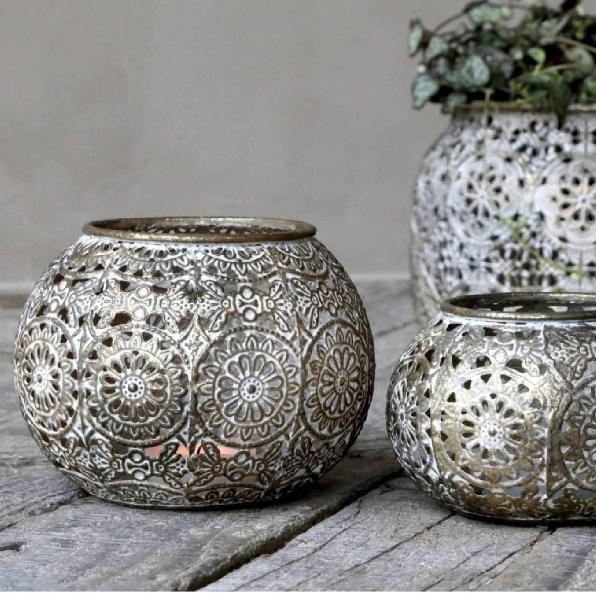 Ljuslykta stor spets ornament Antik shabby chic lantlig stil Gårdsromantik - 2