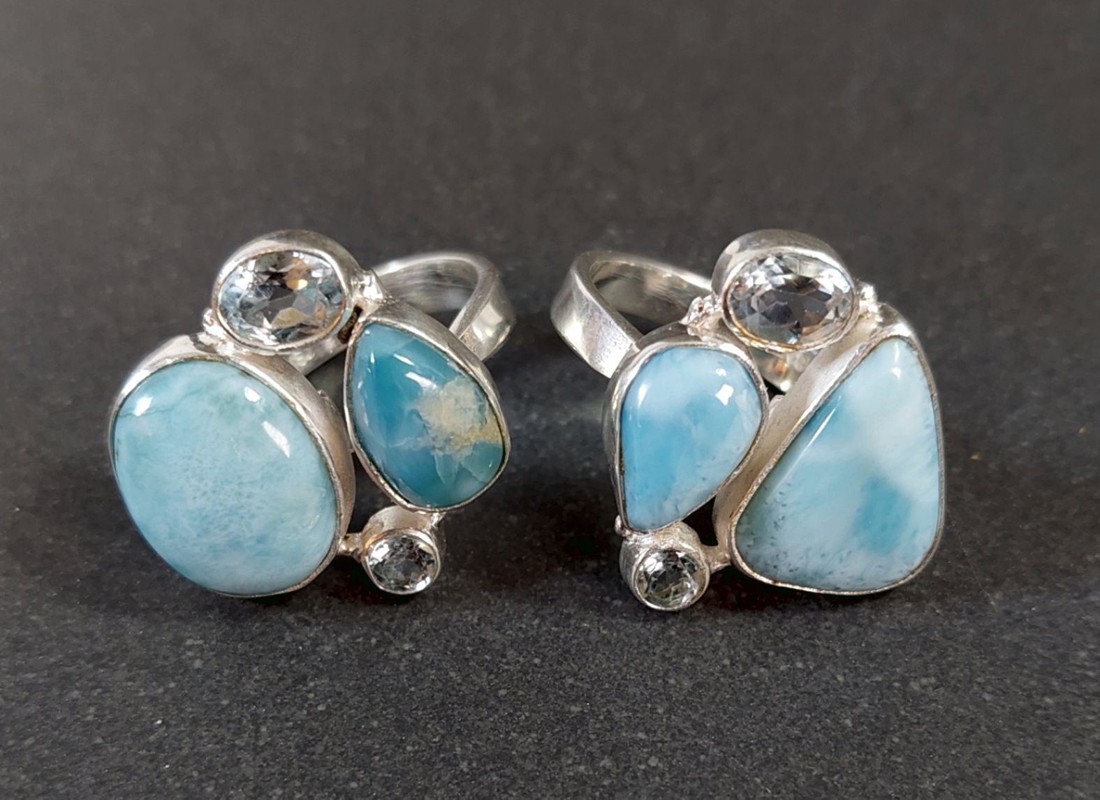 Cabochon Stenring i Silver med Larimar och Akvamarin