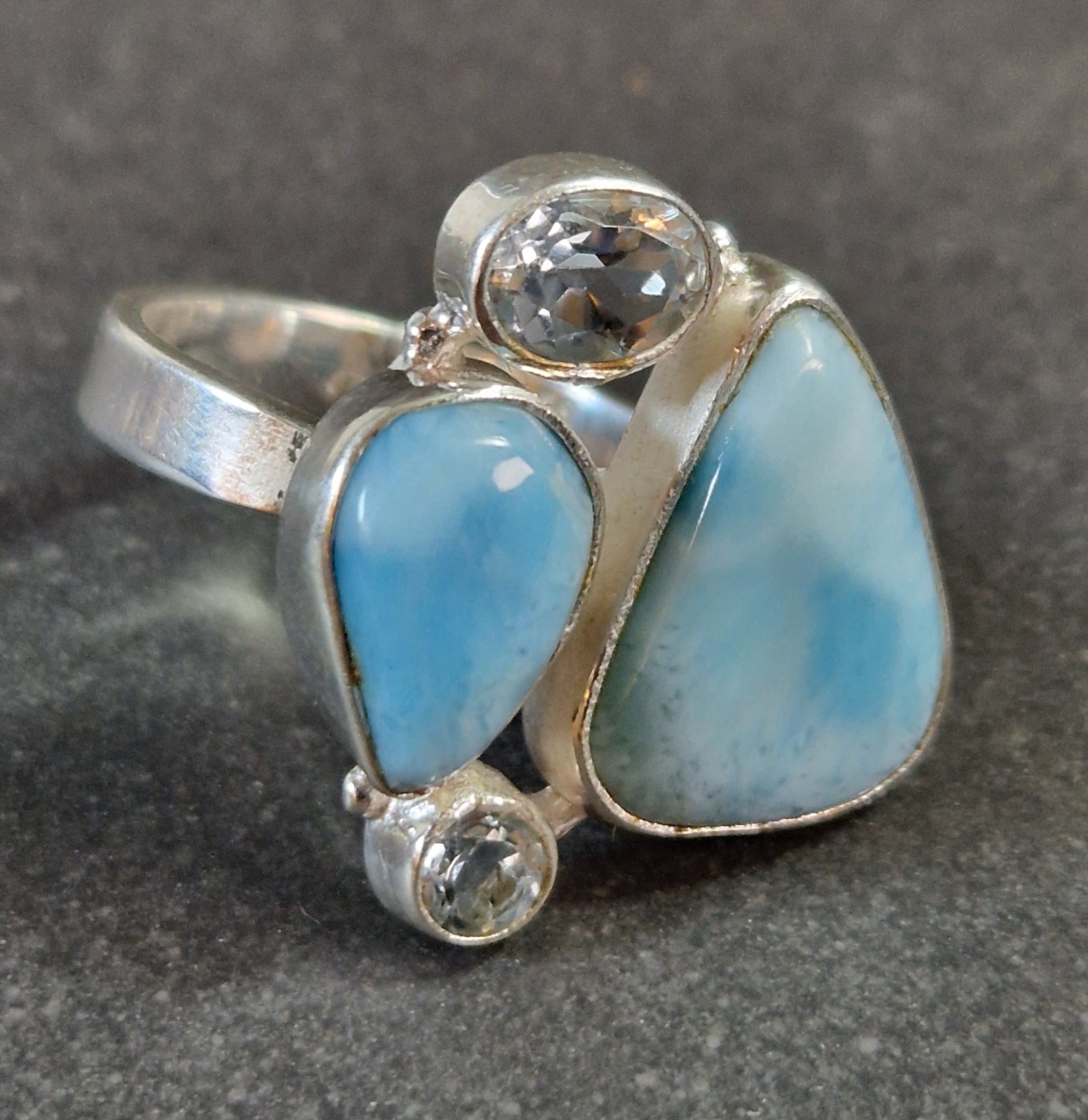 Cabochon Stenring i Silver med Larimar och Akvamarin - 3