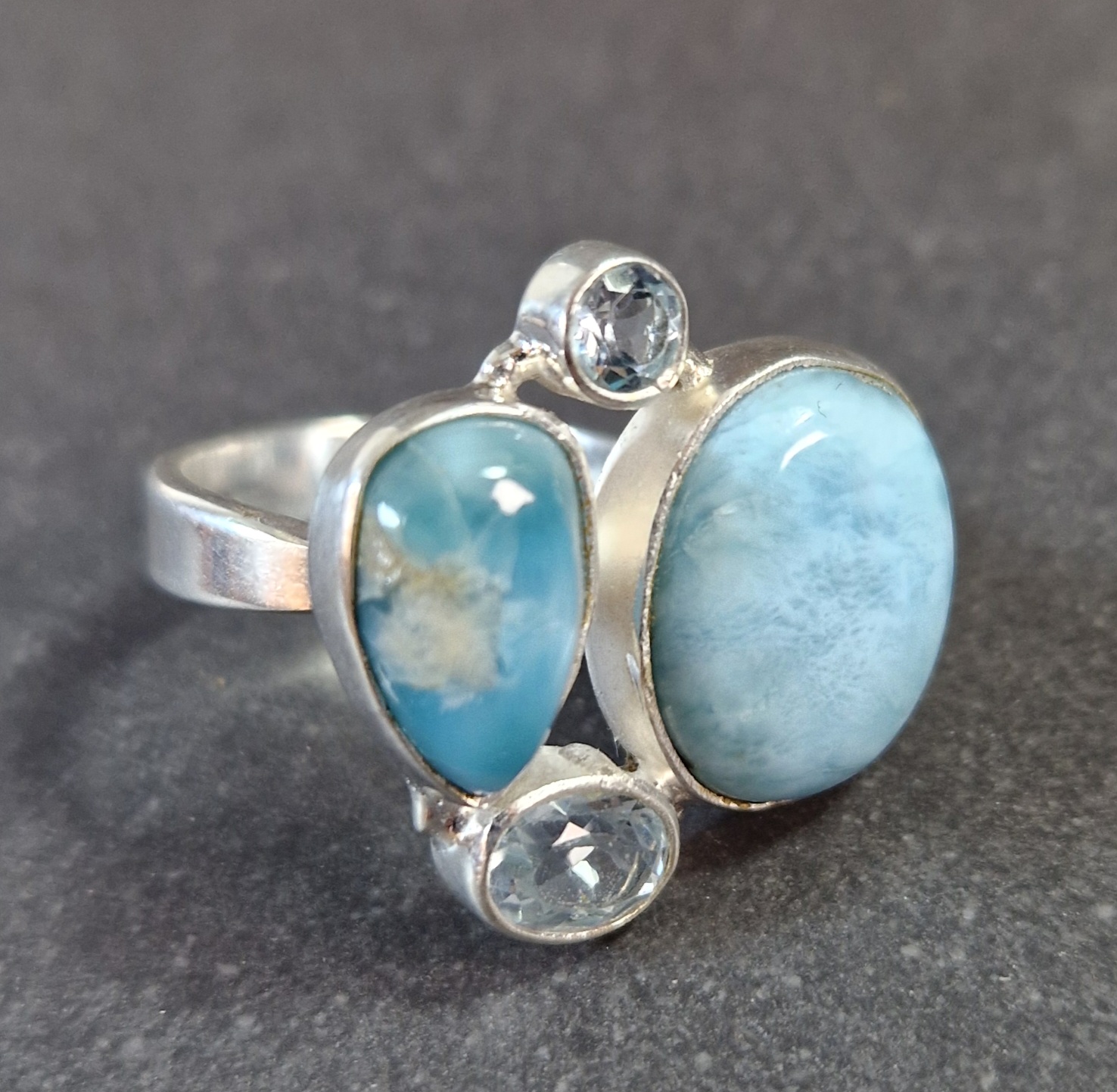 Cabochon Stenring i Silver med Larimar och Akvamarin - 2