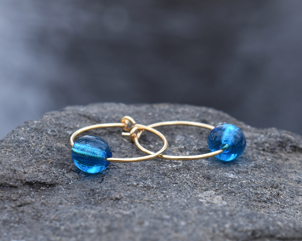 ELVES MIDNIGHT - light blue earrings in gold plated silver - 4