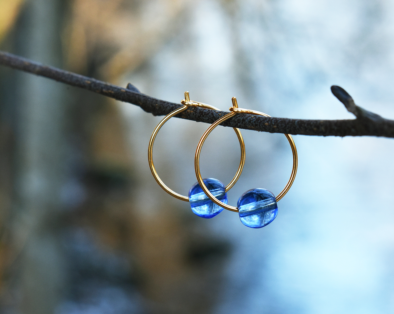 ELVES MIDNIGHT - light blue earrings in gold plated silver - 3