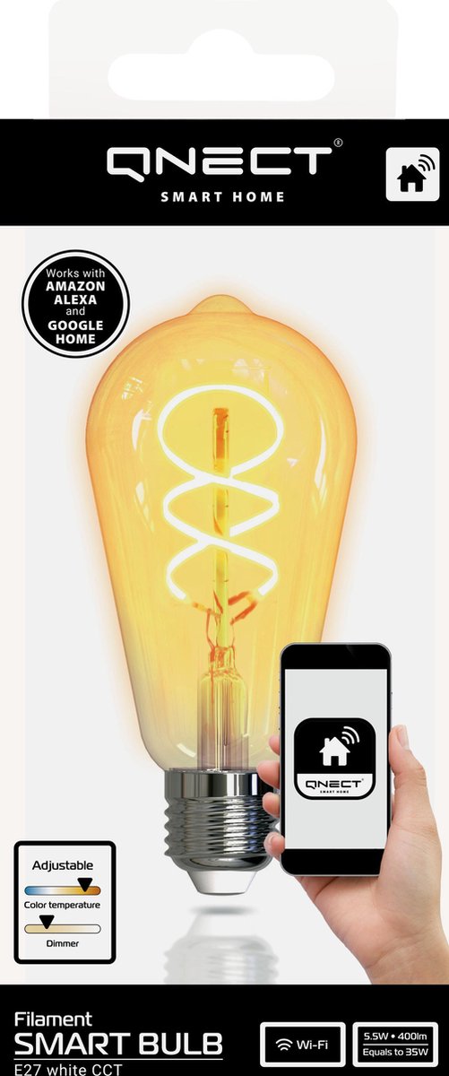 QNECT Smart Home Spiral LED-filamentlampa, E27, WiFI 2,4GHz, 5,5 W, vit - 2