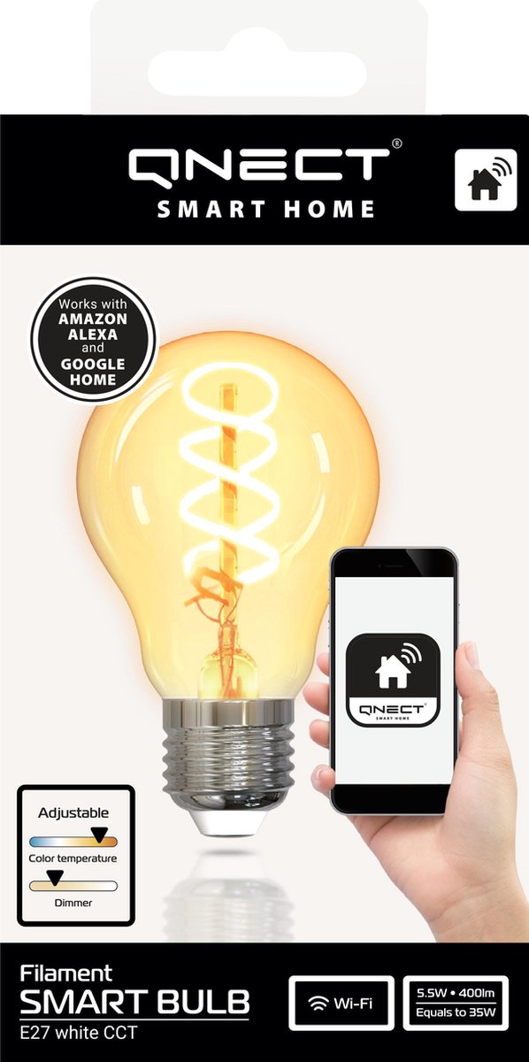 QNECT Smart Home Spiral LED-filamentlampa, E27, WiFI 2,4GHz, 5,5 W, dimbar - 2
