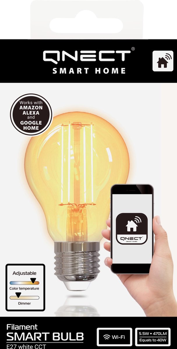 QNECT Smart Home LED-filamentlampa, E27, WiFI 2,4GHz, 5,5 W, dimbar - 2