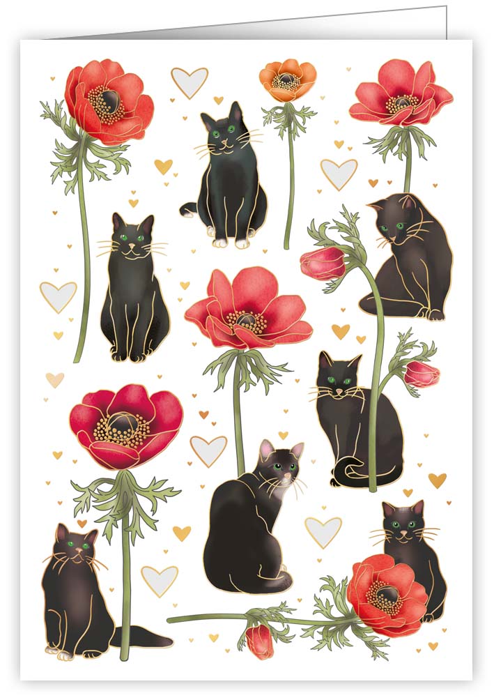 cats, flowers, Greeting Card