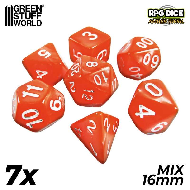 Green Stuff World: 7x Mix 16mm Dice - Orange