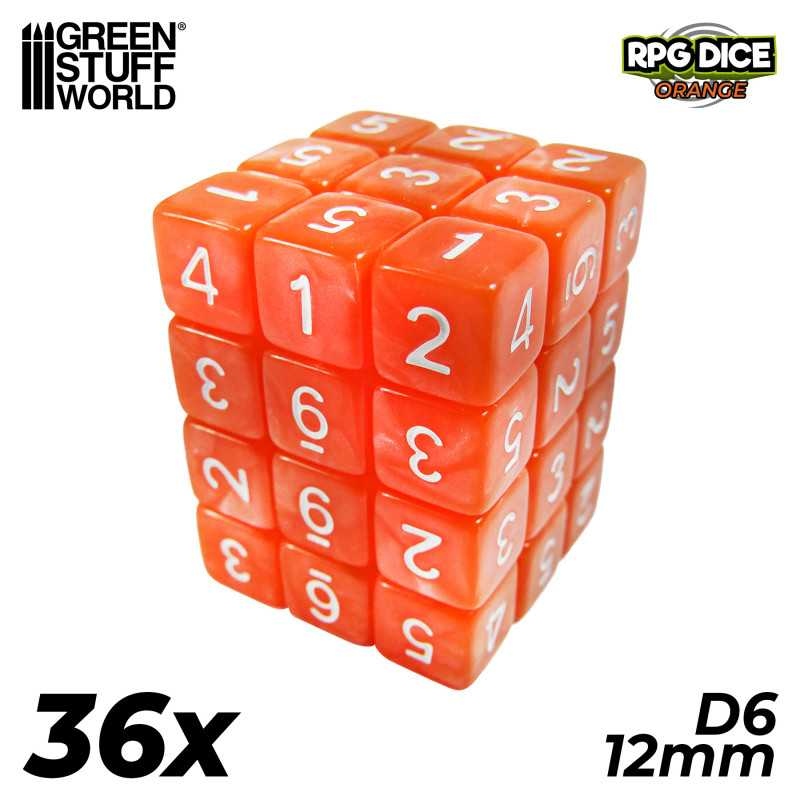 Green Stuff World: 36x D6 12mm Dice - Orange
