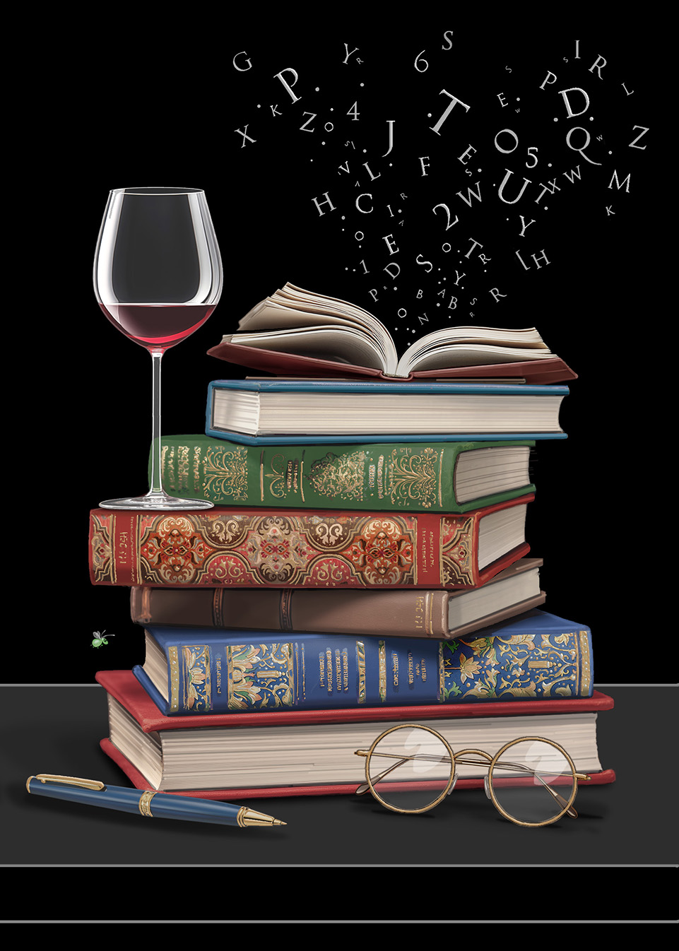 Wine and Books, Greeting Card