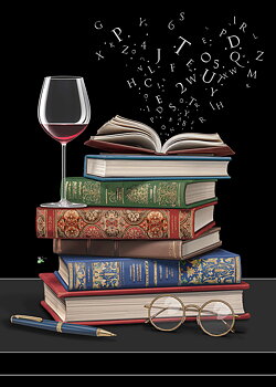 Wine and Books, Greeting Card