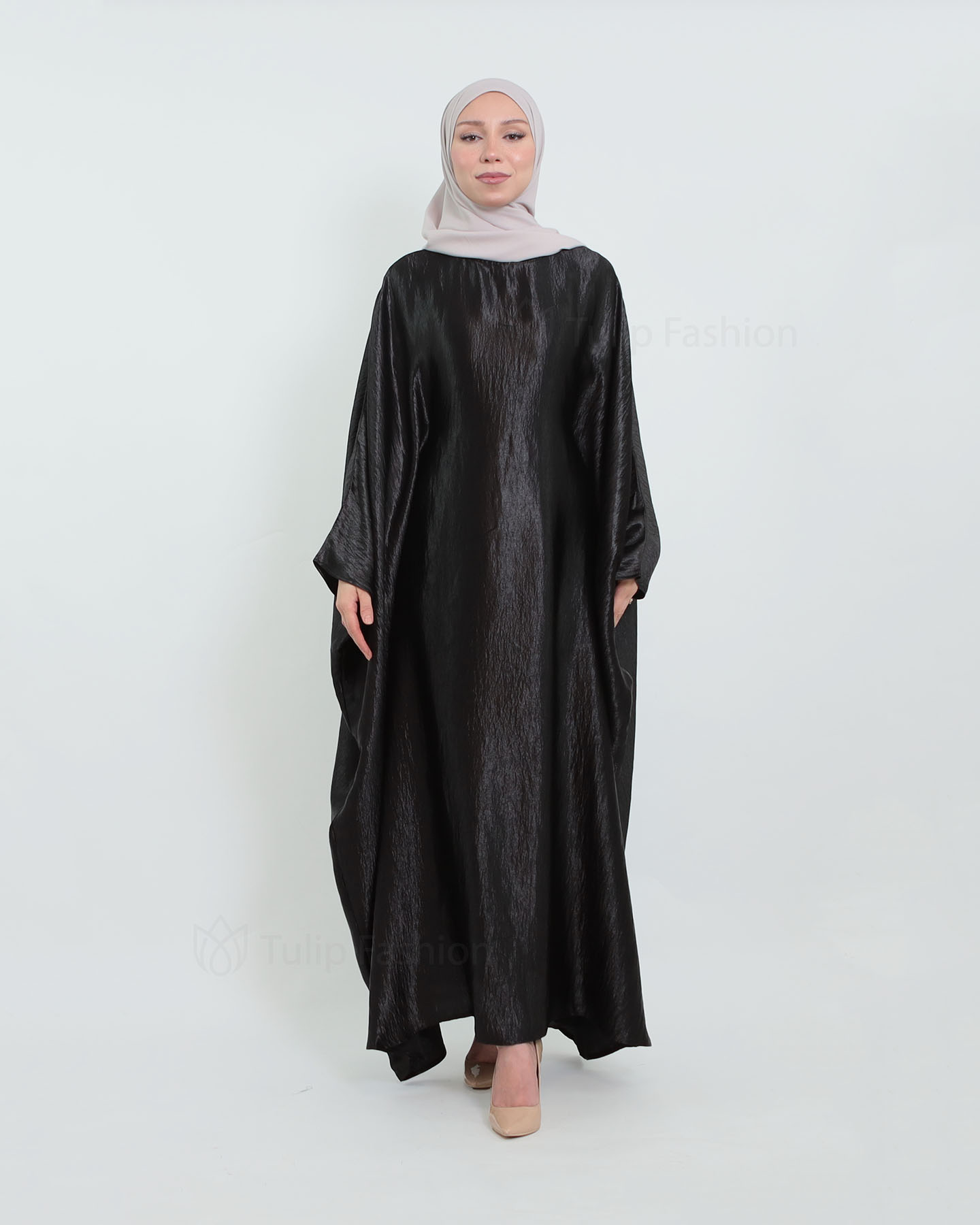 Butterfly Abaya in Satin - Black - 5