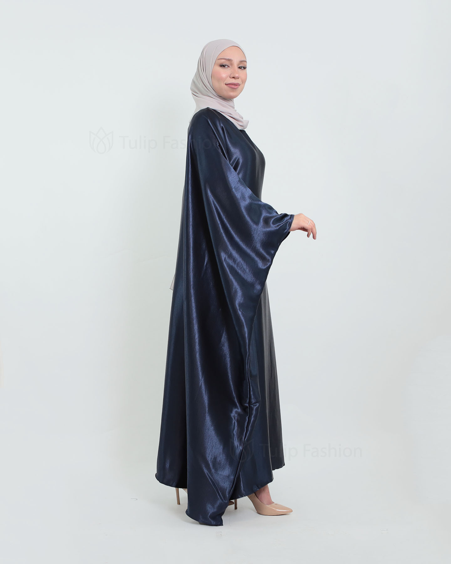 Butterfly Abaya in Satin - Midnight Blue - 3