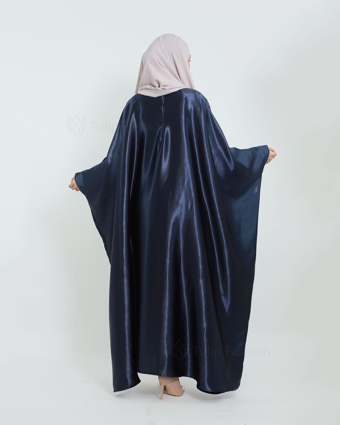 Butterfly Abaya in Satin - Midnight Blue - 5
